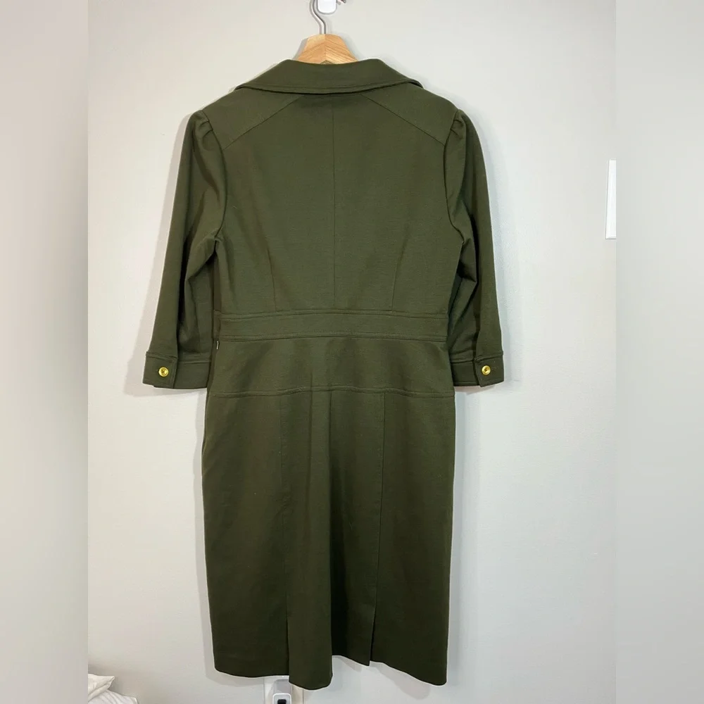 Kay Unger Olive Green Dress Women’s 12 Military Inspired, Office semi-Fitted